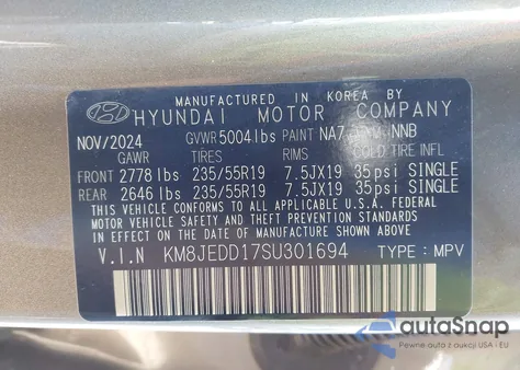 2025 Hyundai Tucson Hybrid Limited из США, поврежденный, VIN KM8JEDD17SU301694